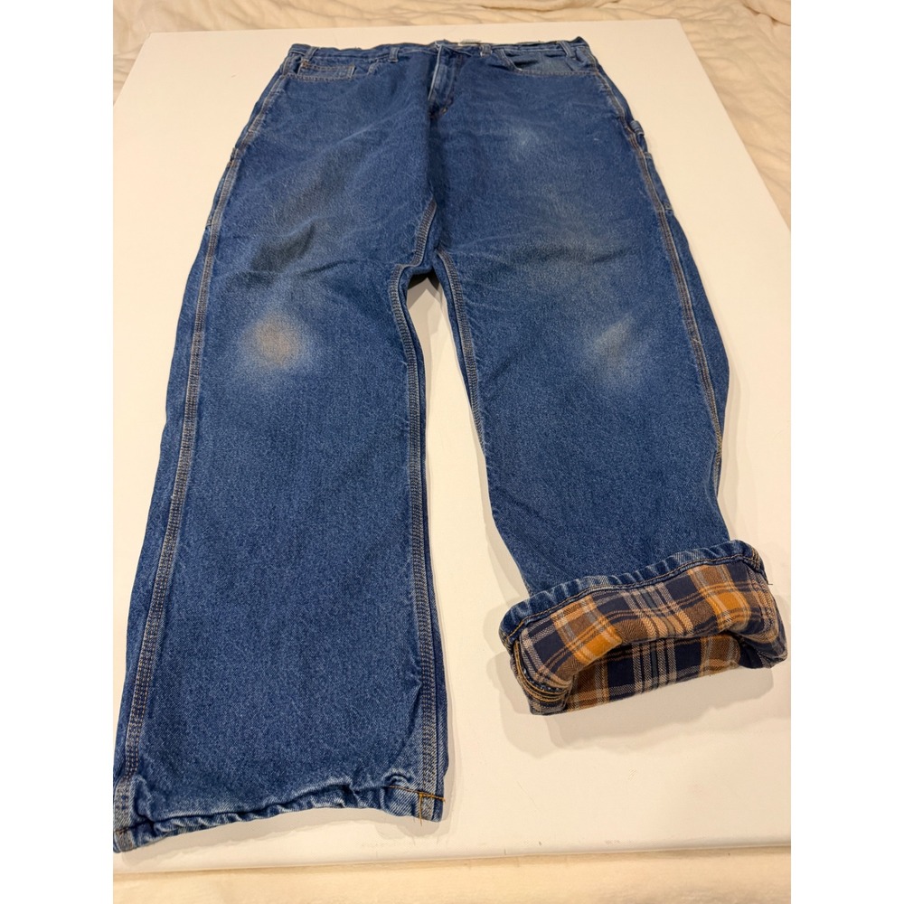 Berne Mens Flannel Lined Carpenter Jeans Blue Denim Plaid Lined workwear
